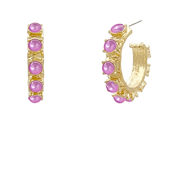 Antique Dotted Stone Hoops - Picture 3 of 3